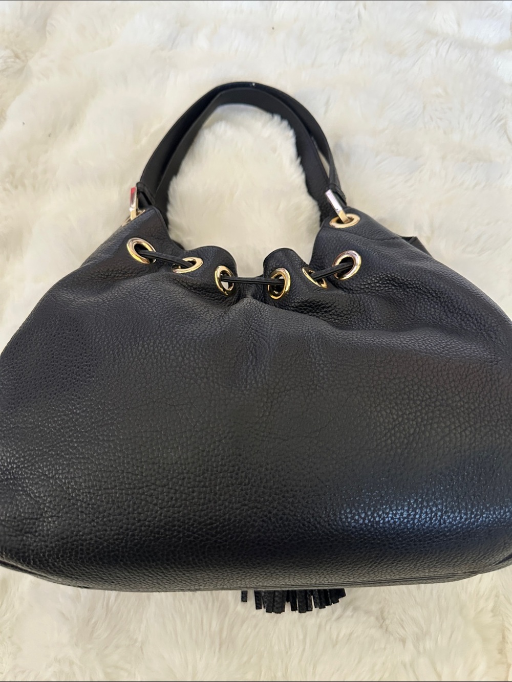 Michael Kors Black Pebbled Leather Tassel Shoulder Bag with Gold Hardware - Picture 7 of 7